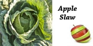 Apple slaw with an apple and a cabbage.