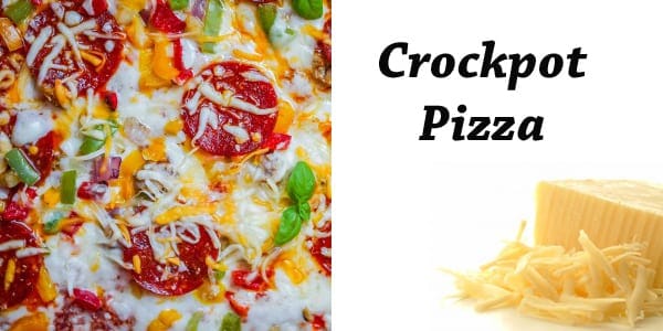 Crockpot pizza with cheese and pepperoni.