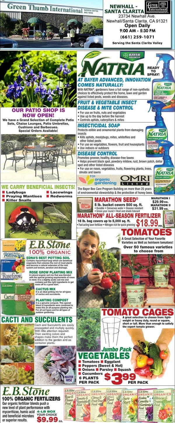 A flyer with pictures of plants and flowers.