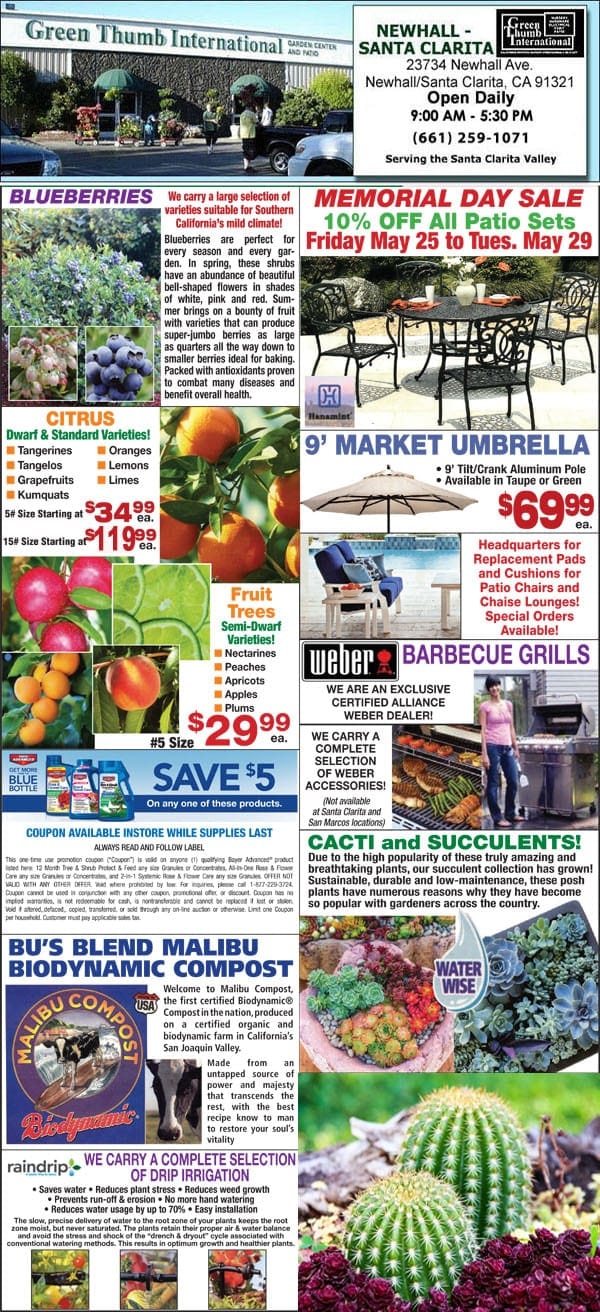 A flyer for a sale at a garden center.