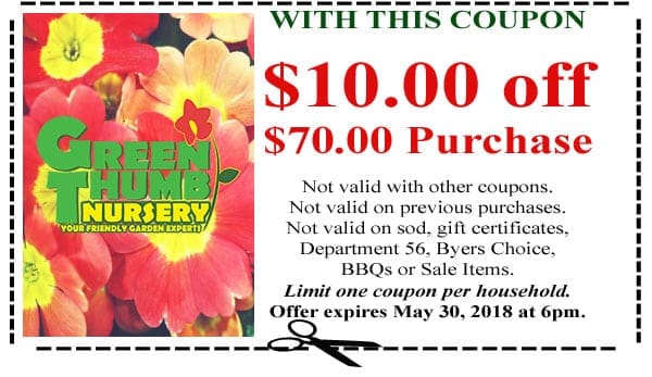 A coupon for the green house nursery.