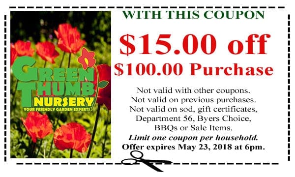 Green 15 % off $ 100 purchase nursery coup.
