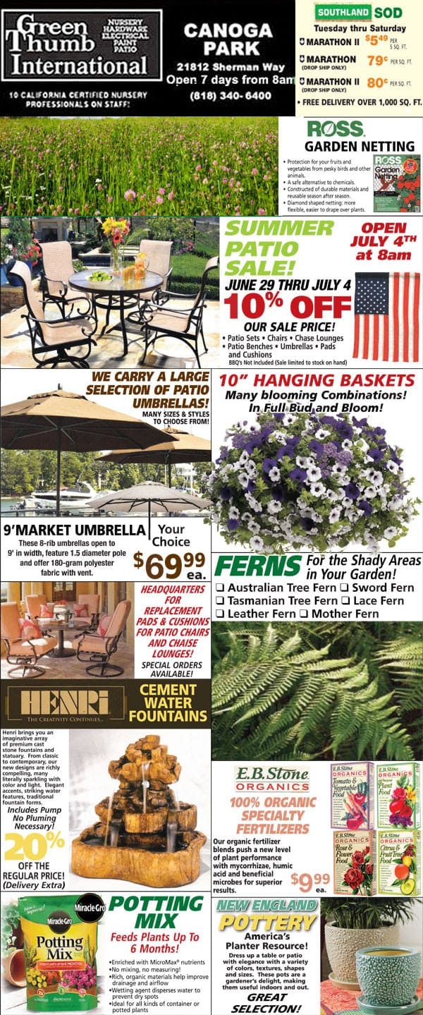 A flyer with a variety of garden items.