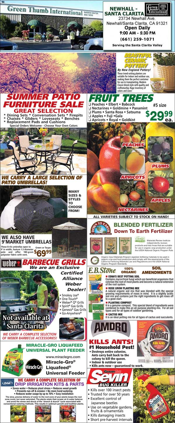 The front page of a newspaper featuring a SoCal garden center and nursery near me.