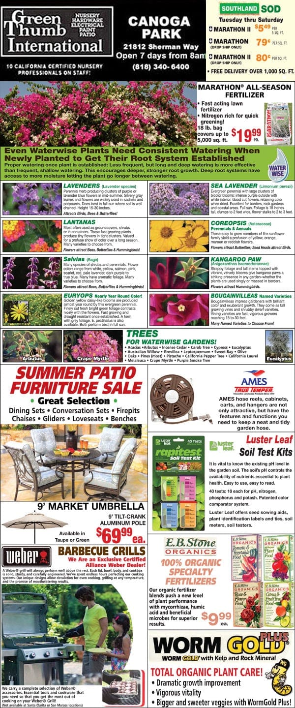 The front page of a Southern California garden center magazine.
