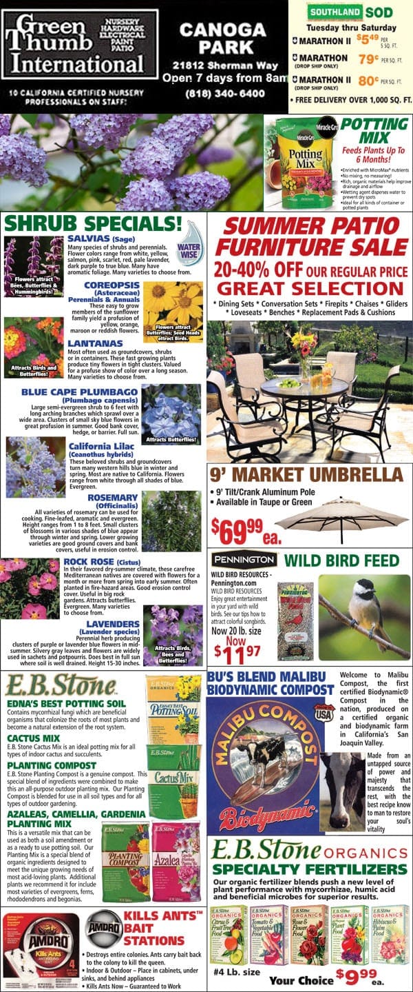 The front page of the Southern California plant nursery.