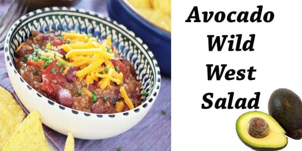 Avocado wild west salad featuring fresh ingredients from a Southern California plant nursery.