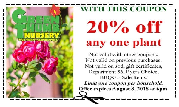 A coupon for a 20% off sale at a Southern California plant nursery.
