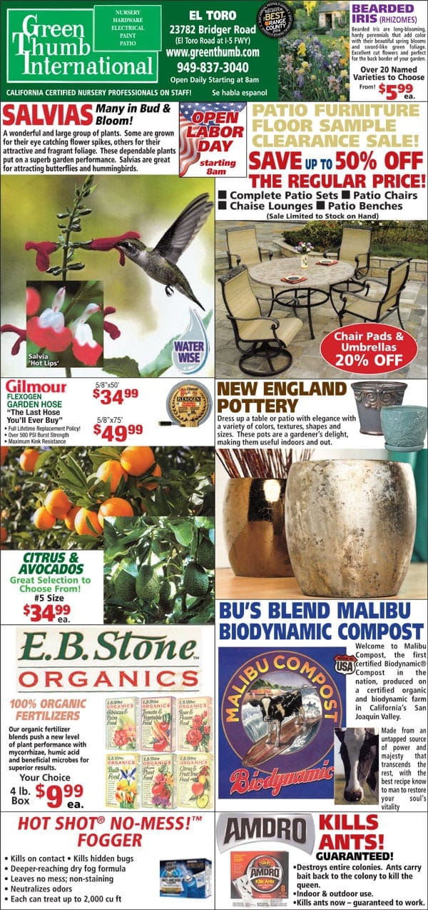 The front page of a magazine showcasing a Southern California plant nursery and garden center.