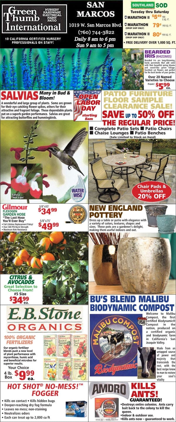 The front page of the SoCal garden center.