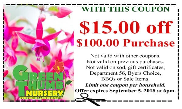 A green flora coupon for a nursery near me.
