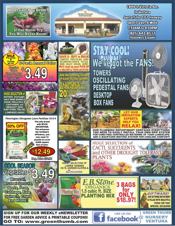SoCal garden center flyer showcasing a variety of products.