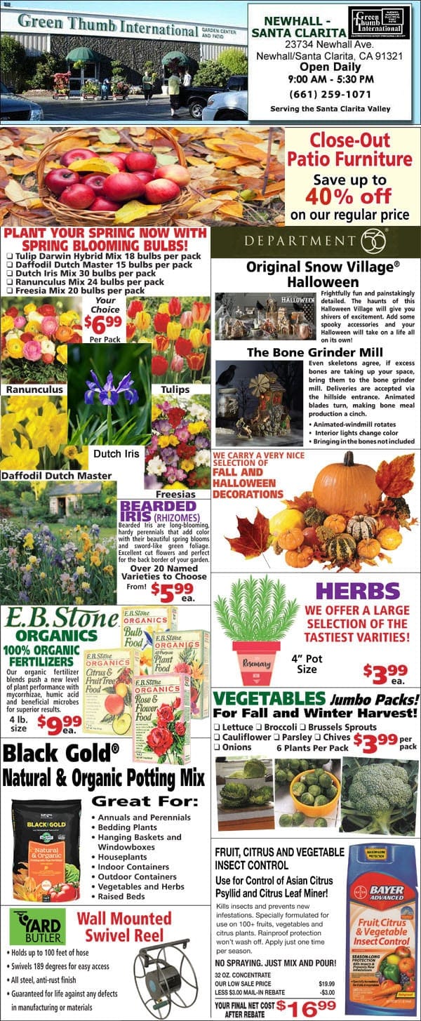 A SoCal garden center flyer showcasing a variety of plants and flowers.