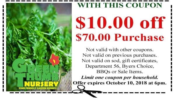 Green thyme nursery coupon near me in Southern California.