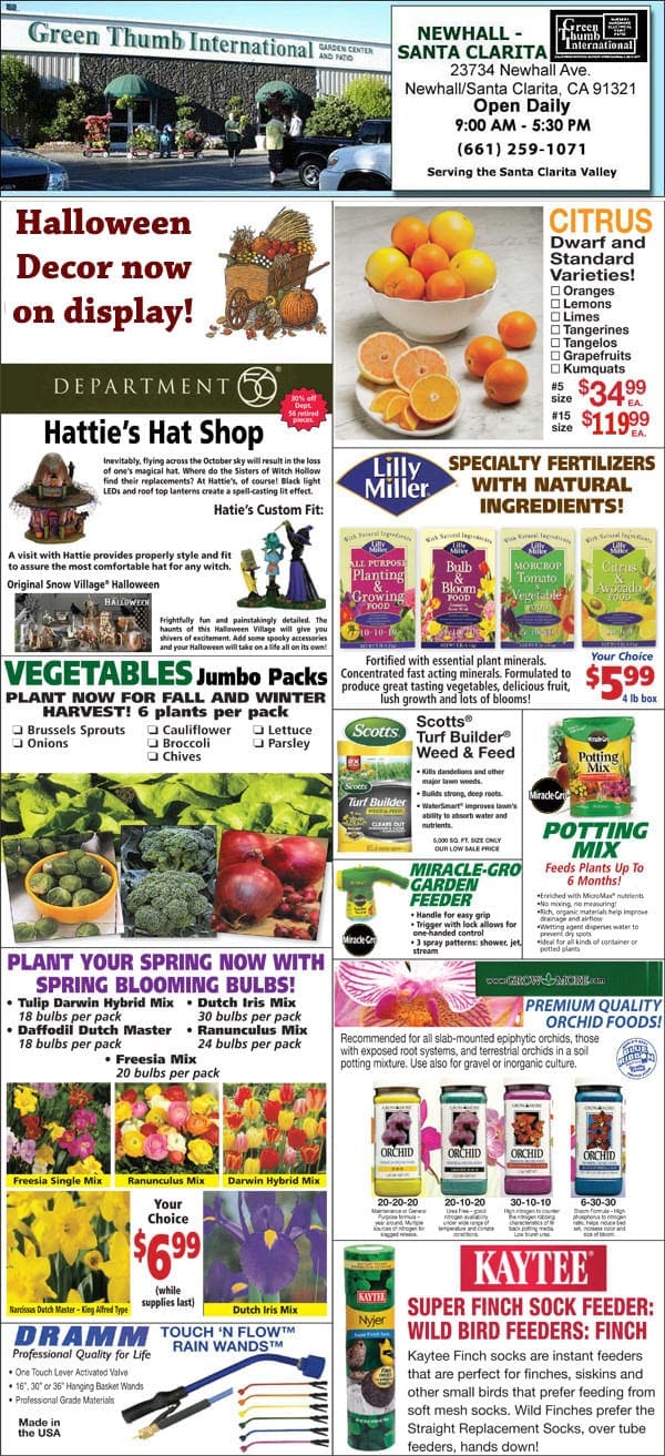 A Southern California plant nursery displaying a colorful variety of fruits and vegetables on their front page.
