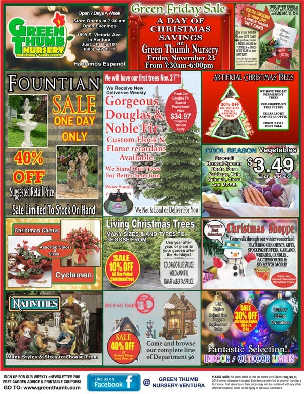 A flyer for a Christmas sale at a Southern California garden center.
