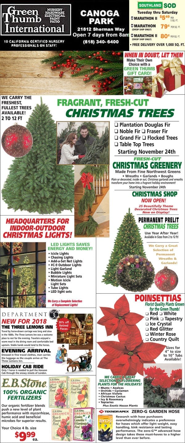 A flyer for a Southern California plant nursery's Christmas tree sale.
