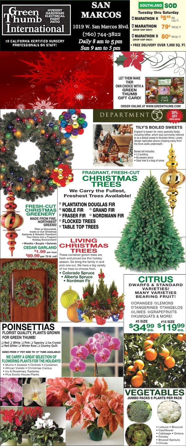 A Southern California garden center offering a variety of Christmas decorations.
