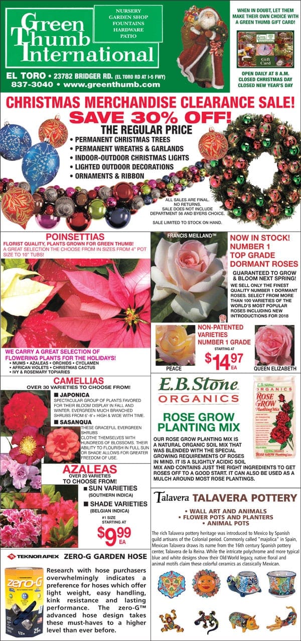 A flyer for the Southern California garden center's Christmas clearance sale.