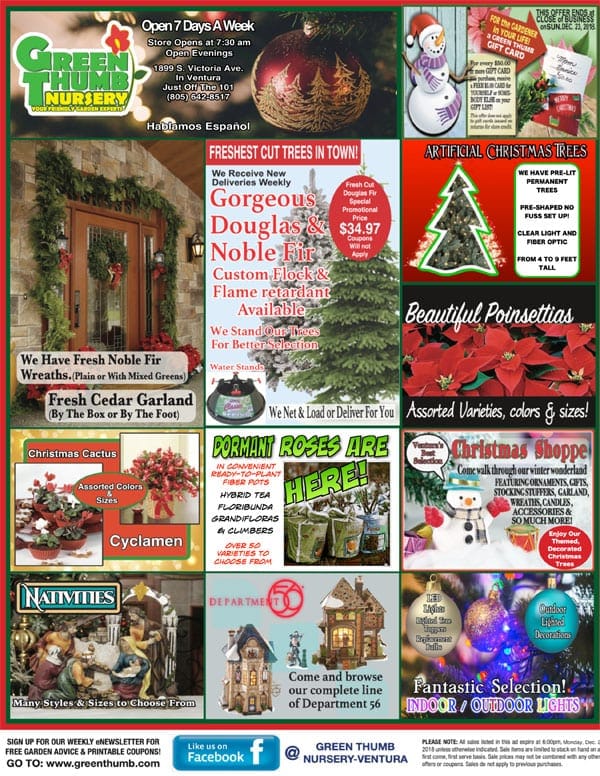 A flyer for a Southern California garden center's Christmas store.