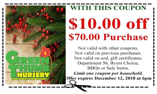 Green tree nursery coupon for a local plant nursery near me in Southern California.