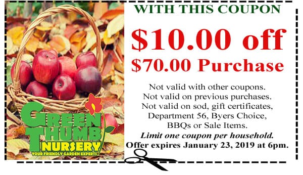 A coupon featuring a basket of apples from a Southern California garden center.