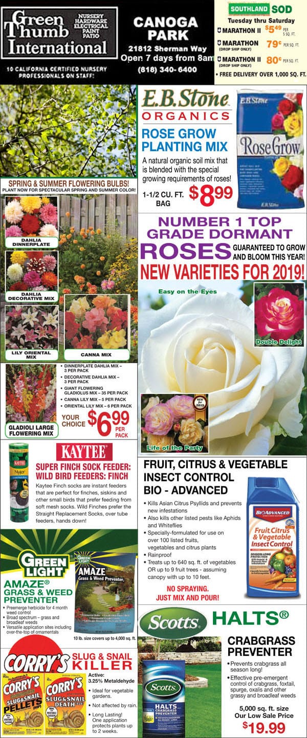 A flyer for a plant nursery in Southern California with an international flower sale.