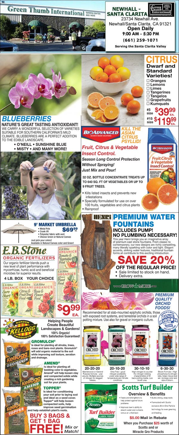 A SoCal plant nursery flyer showcasing a variety of products.