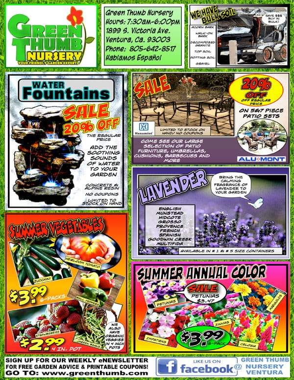A flyer for a Southern California plant nursery at the green market.