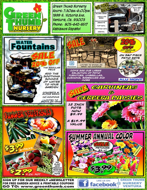 A flyer for the Southern California garden market and plant nursery.