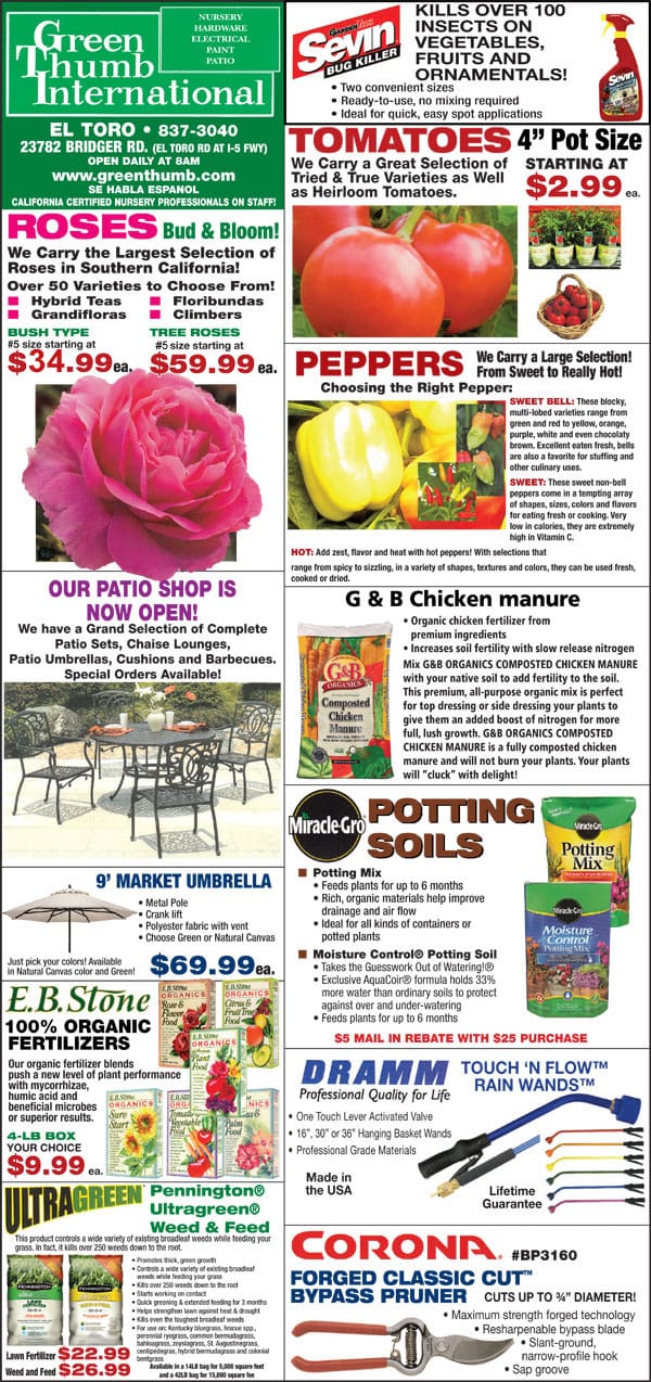 The front page of a Southern California gardening magazine featuring a plant nursery and garden center near me.
