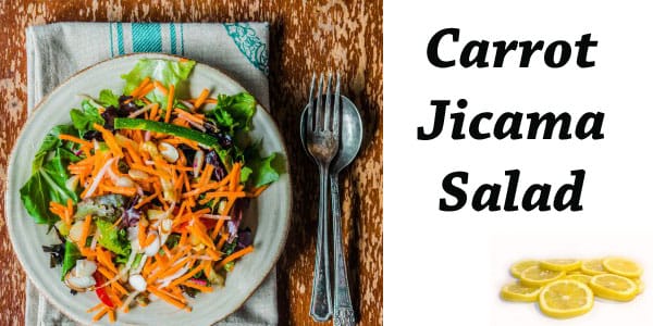 Salad featuring carrots and jicama sourced from a SoCal garden center.