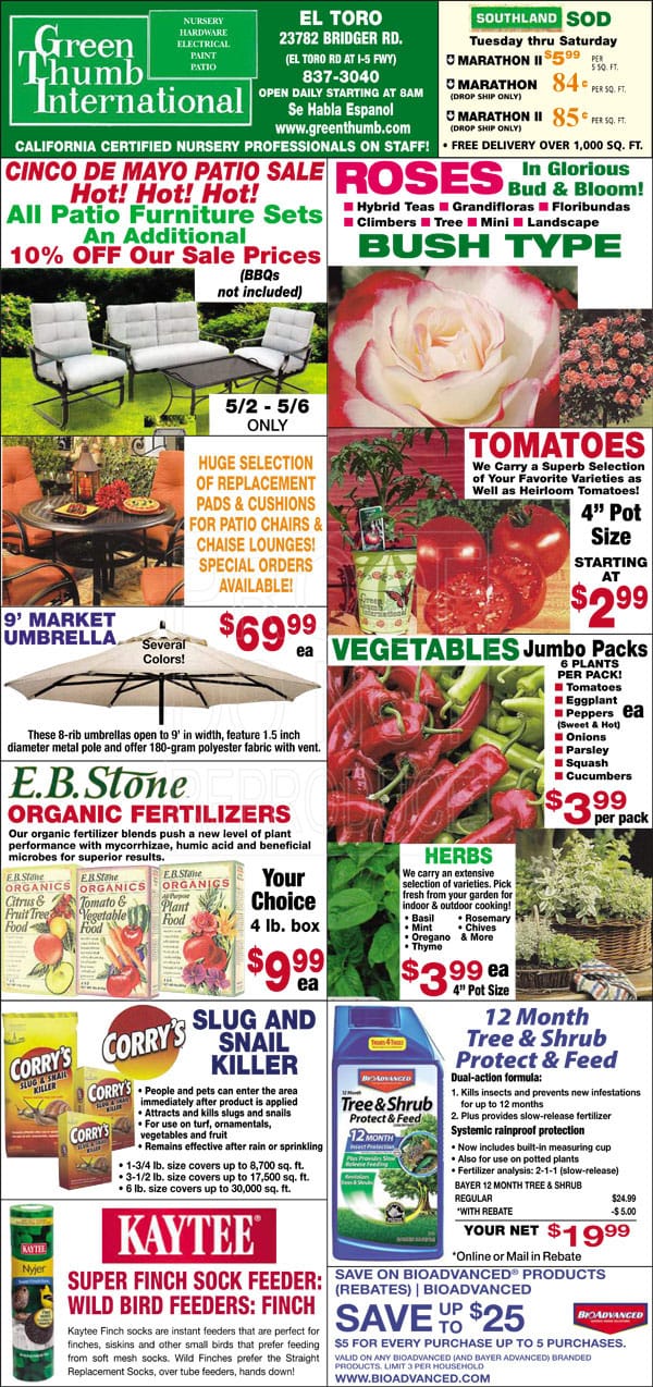 A flyer for a Southern California plant nursery near me.