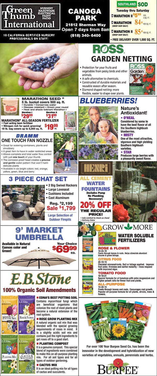 A flyer for a garden center near me, featuring the SoCal garden center and nursery.
