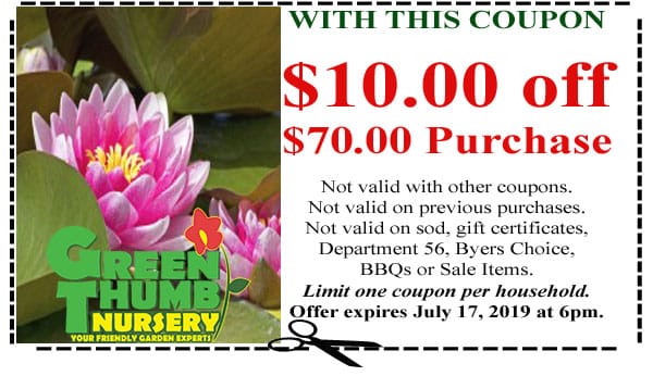 A coupon from a Southern California plant nursery featuring water lilies.
