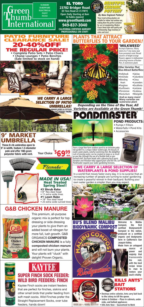 The front page of the green SoCal garden center magazine.