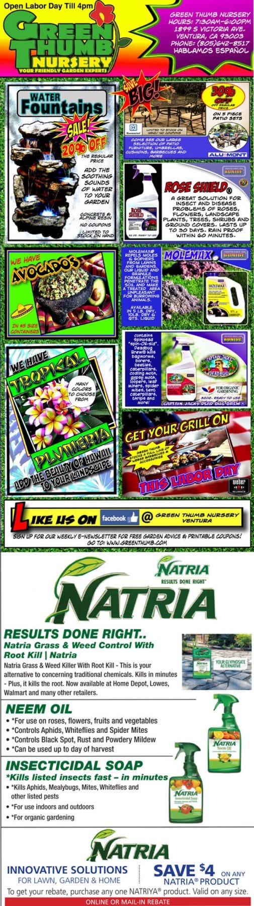 The front page of the SoCal garden center's magazine, showcasing a nearby nursery to visit.