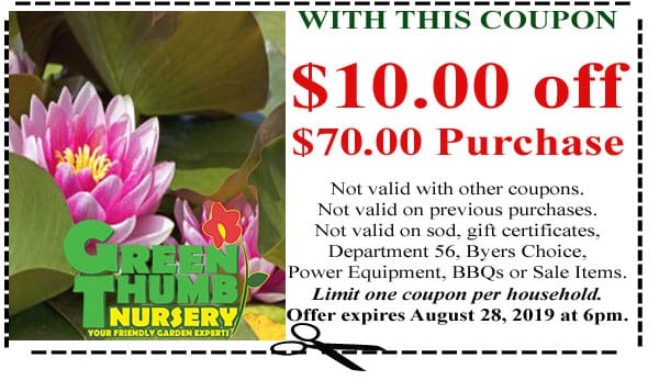 A Southern California plant nursery offering a green lotus with a 10% off coupon.