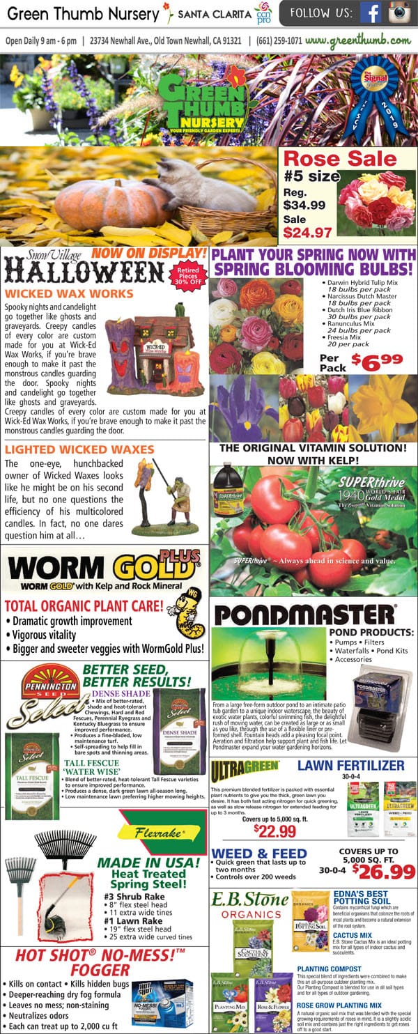 The front page of a newspaper featuring a Southern California plant nursery and garden center near me.