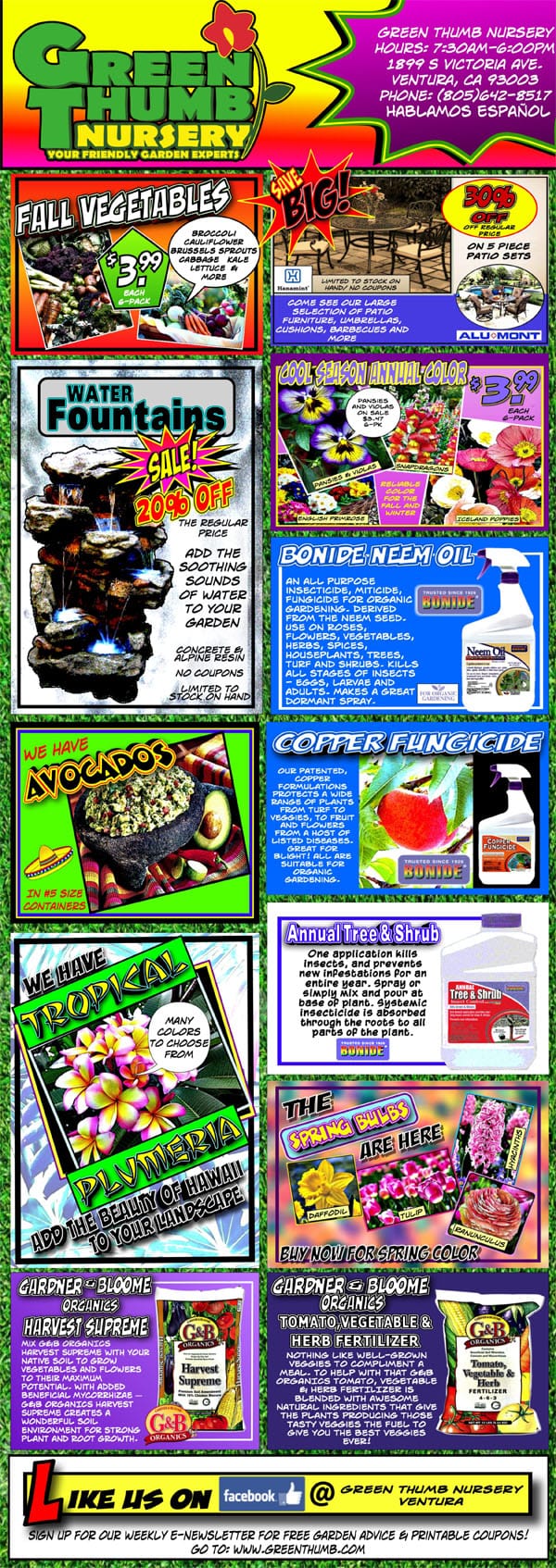 The front page of a magazine showcasing a diverse range of products from a plant nursery near me and SoCal garden center.