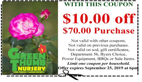 Green thumb nursery coupon for plant nursery near me.