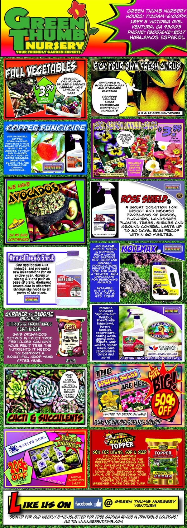 The front page of a magazine showcasing a variety of products available at a Southern California garden center near me.