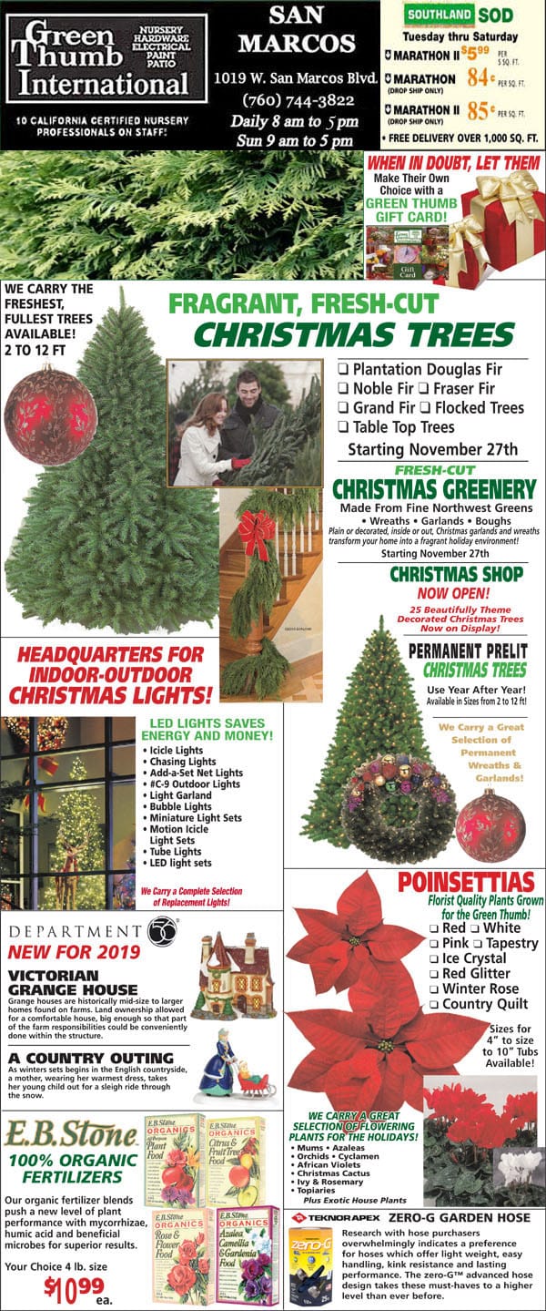 A flyer for a Southern California garden center's Christmas tree sale.