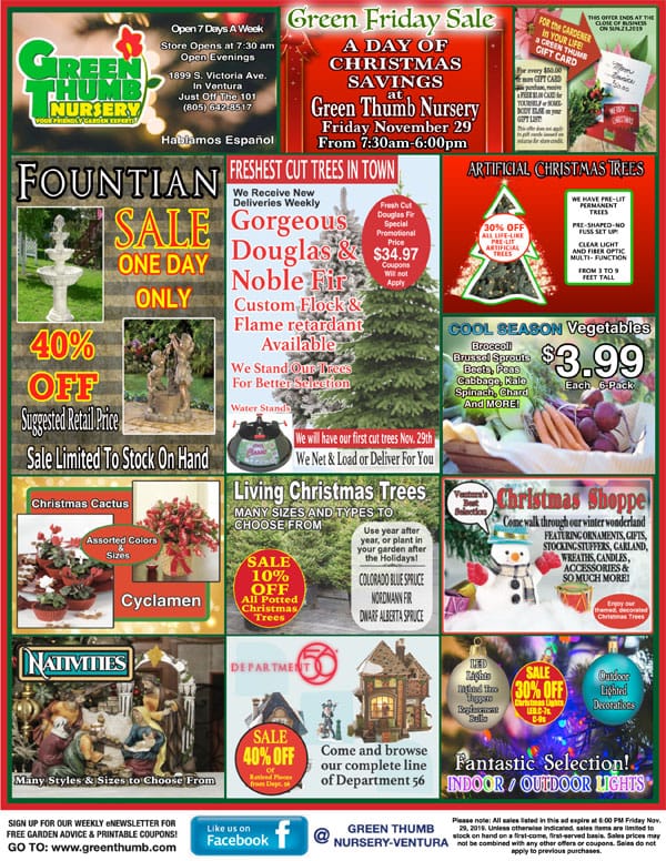 A flyer for a Christmas sale at a Southern California plant nursery.