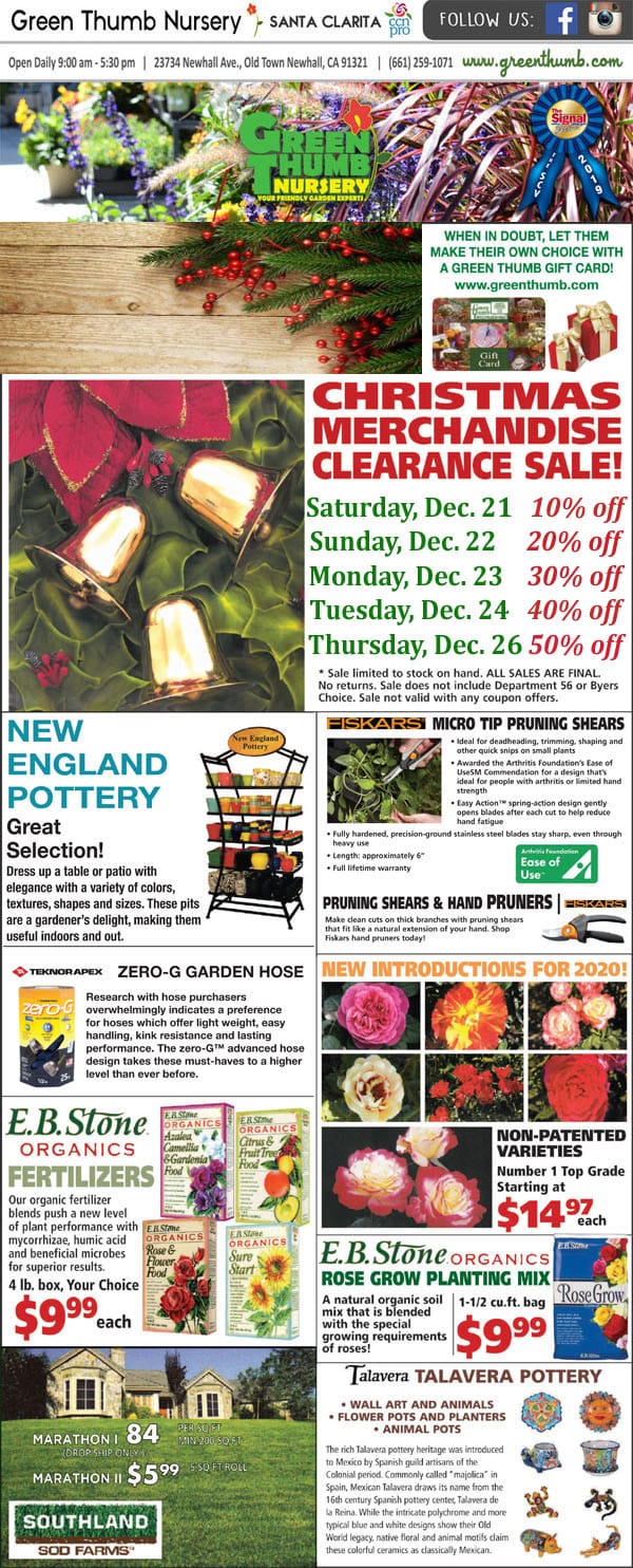 A front page featuring a variety of plants and flowers from a SoCal garden center.