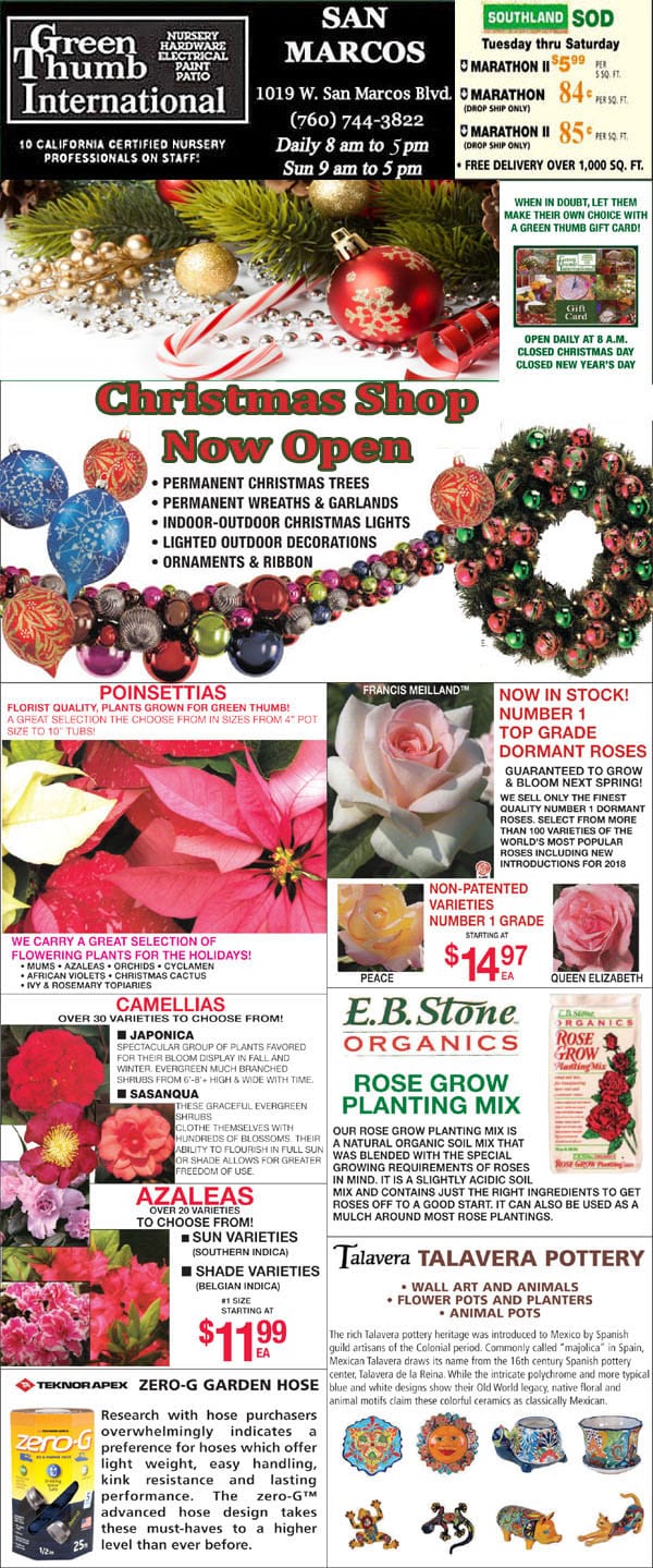 The front page of the Southern California garden center's Christmas shop.