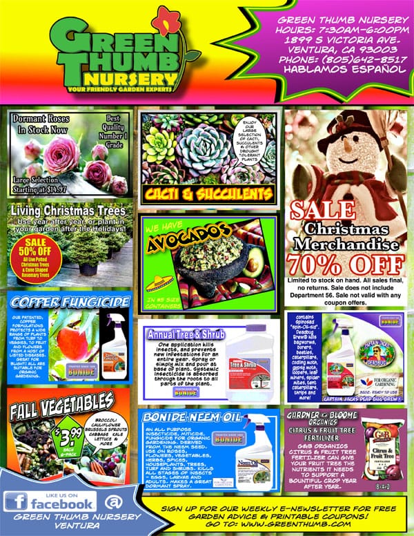 A flyer for the Southern California garden center, offering a wide range of plants from a local plant nursery.