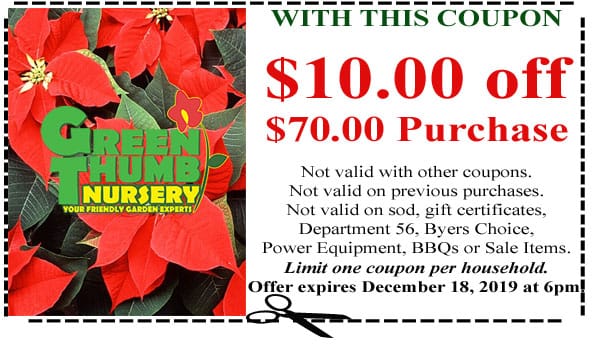 A coupon for the SoCal garden center with a red poinsettia.