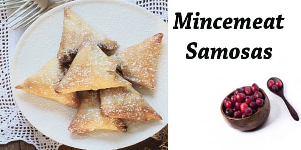 Samosas filled with mincemeat and cranberries served on a plate at a garden center near me.