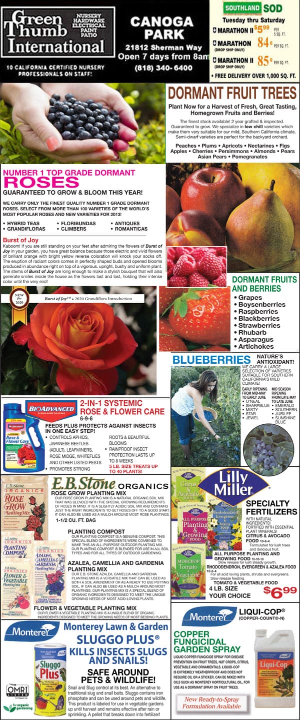 Front page magazine featuring fruit and vegetables from a Southern California plant nursery.